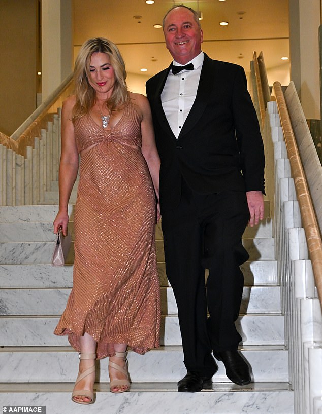 Every day is Dry July for former Nationals leader Barnaby Joyce. Above, at last year's Midwinter Ball with his current wife Vikki Campion