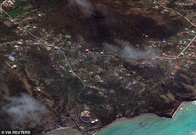 A satellite image shows Argyle, Carriacou, after Hurricane Beryl passed Grenada