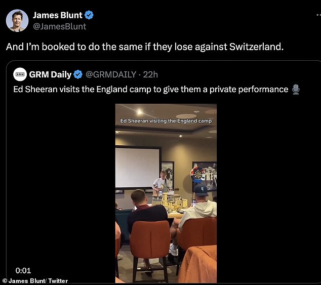 He hilariously captioned the repost: 'And I'm booked to do the same if they lose to Switzerland'