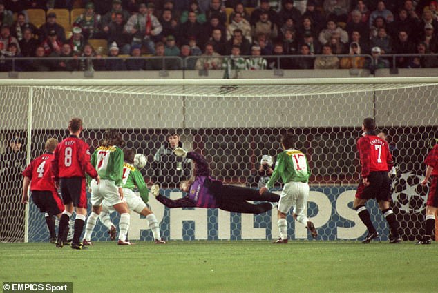 Peter Schmeichel somehow saved René Wagner's header in the Champions League in 1996