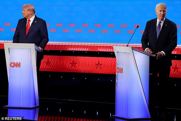 Donald Trump and Joe Biden during last week's debate, with Biden botching his answers