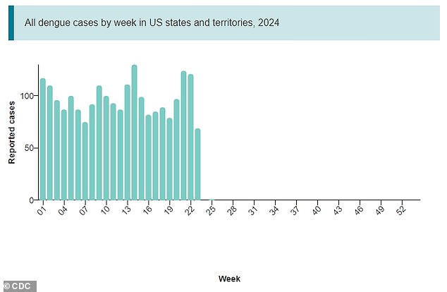 Above you can see the weekly number of dengue fever cases in the US
