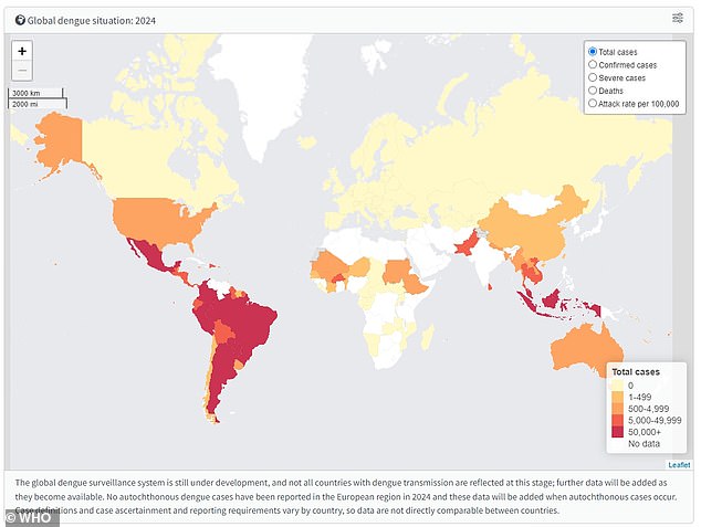 The above shows estimated cases of dengue fever in countries around the world