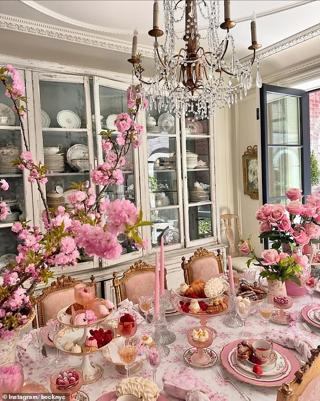 Rebecca is clearly a fan of the color pink and loves to show off her dining room setups on Instagram