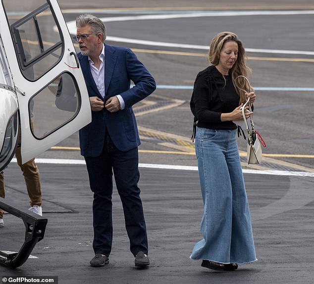 Tom was joined by Mission Impossible director Christopher McQuarrie and his wife Heather to board the helicopter after a hard day working on the film