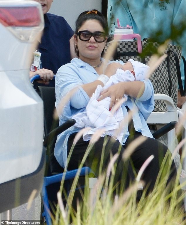 The 35-year-old High School Musical alum was spotted holding her newborn baby as she left a Los Angeles-area hospital on Wednesday, July 3.