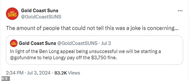 The negative reactions prompted a second tweet from the Suns, in which they wrote: 'The amount of people who didn't realize this was a joke is disturbing'