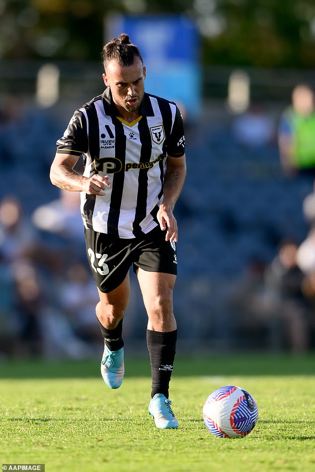 The 27-year-old (pictured playing for the Macarthur Bulls) is accused of deliberately receiving a yellow card in an A-League match last December
