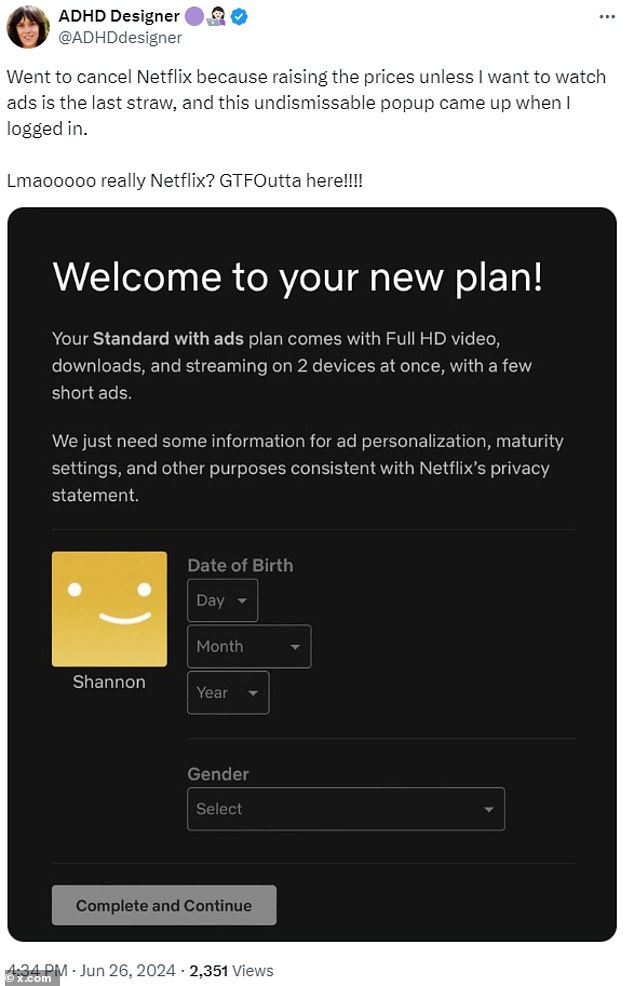 People took to social media site X (Twitter) to criticize the streaming giant, with one describing the move as 'the last straw'