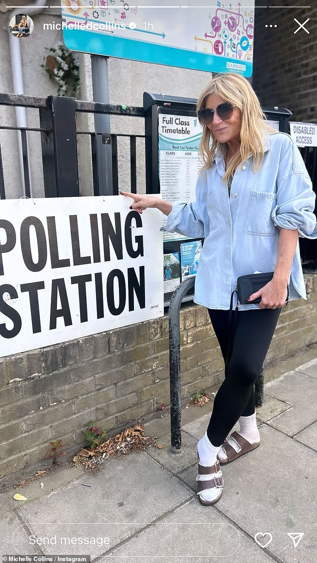 EastEnders' Michelle Collins took to her Instagram Story to reveal she was on her way to her polling station