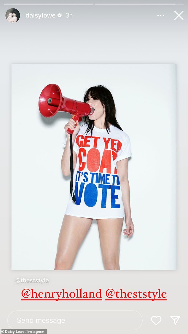 Model Daisy Lowe also shared a photo on her social media encouraging people to go vote