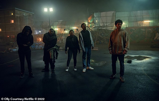 The six-part drama Supacell stars Tosin Cole as Michael Lasaki, a delivery man with the ability to teleport and manipulate time (L-R Josh Tedeku as Tazer, Eric Kofi as Andre, Tosin Cole as Michael and Calvin Demba as Rodney)