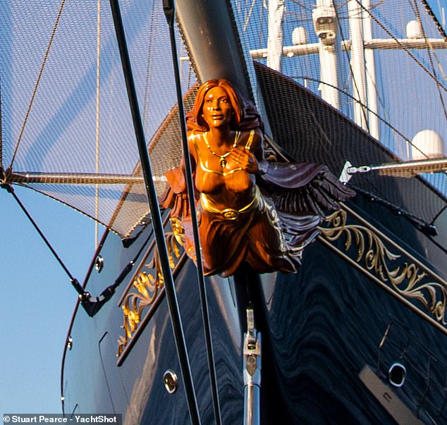 The Koru is the second largest sailing ship in the world with an elaborate wood carving of a woman