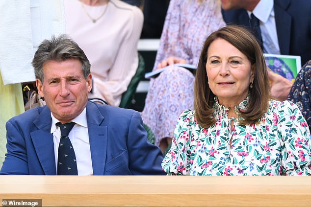 Sebastian Coe and Carole Middleton pictured together during the fourth day of Wimbledon