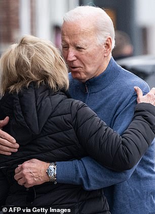 Joe Biden and Valerie Biden embrace after a lunch in Wilmington, Delaware, in February