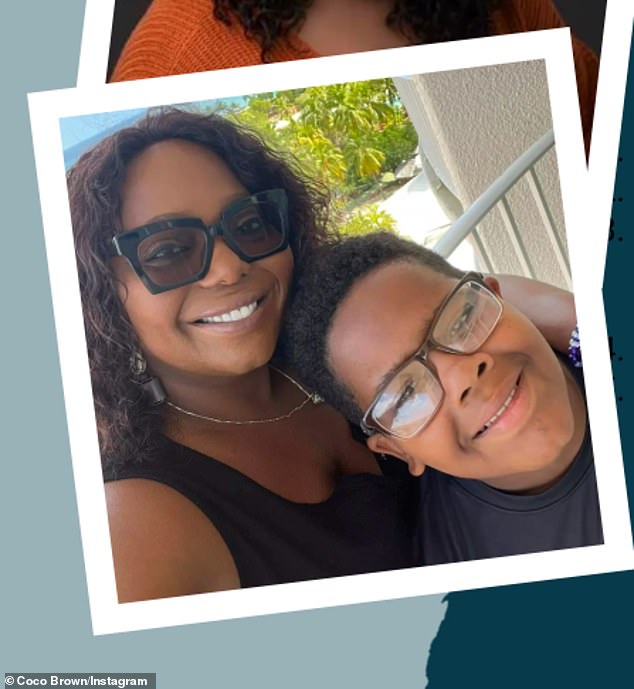 Actress Cocoa Brown and her 12-year-old son, pictured, escaped their burning home in Fayetteville, Georgia in February. Sources say a candle was the cause