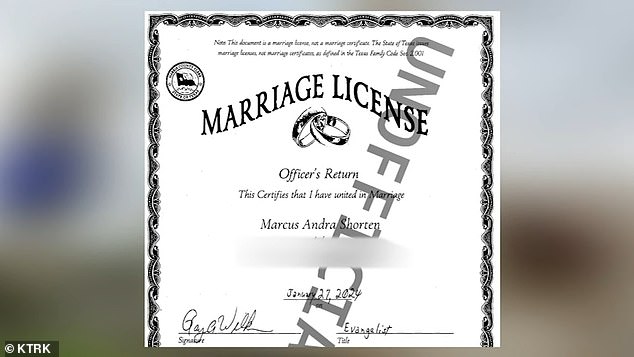 ABC13 also obtained that marriage license and shared an image of it in their Wednesday report