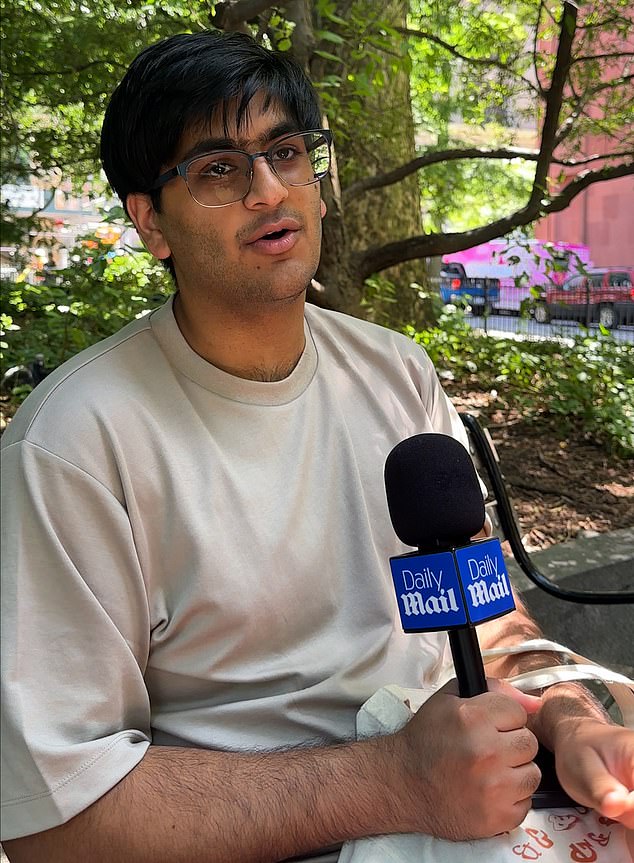 Sahil Sen (pictured), 21, said the best thing about America is the freedom to talk about issues you think are problems in the country