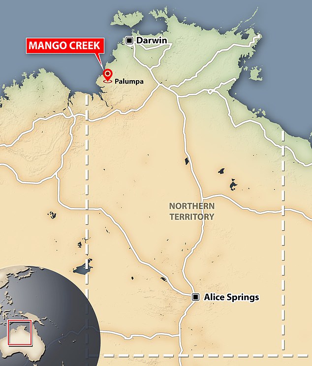 The young girl was last seen swimming in Mango Creek, in the remote Northern Territory community of Nganmarriyanga, 360km southwest of Darwin (map shown here)