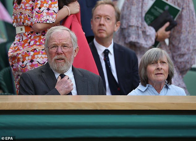 Esteemed travel journalist Bill Bryson watched the tennis from the Royal Box with his wife Cynthia Bryson