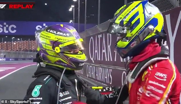 Hamilton congratulated Bearman as he stepped out of his car after the race in Jeddah in March