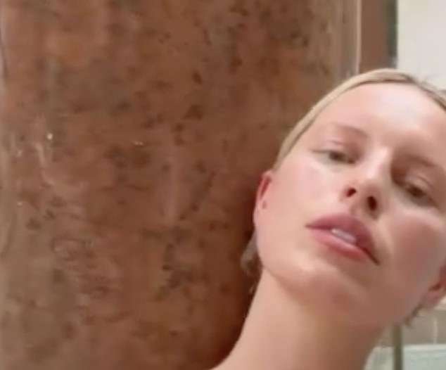 The second video featured a close-up of the Vogue cover model as she moved the camera to show the pool and the beautiful tiles on the walls