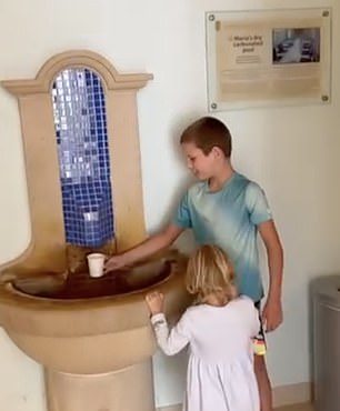 A short video clip showed Noah and LunaGrace at a water fountain