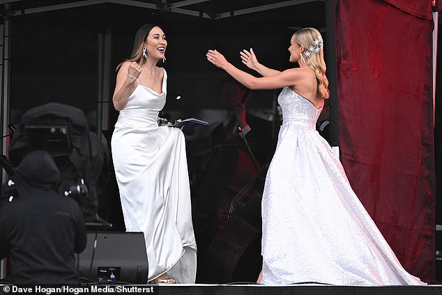 She looked excited as Katherine joined her on stage and the couple embraced in a sweet embrace