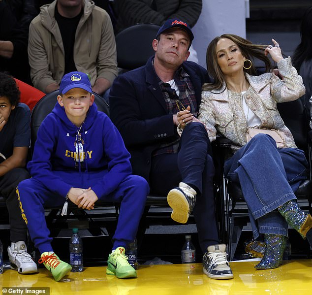 The stars, along with their son Samuel Garner Affleck, attend a basketball game between the Los Angeles Lakers and Golden State Warriors at Crypto.com Arena in March