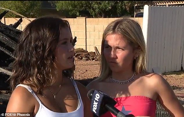 Lexi Jones (right) and her friend, Naia Morris (left) were in the shed when Ring camera footage showed a group of boys throwing fireworks from the access road