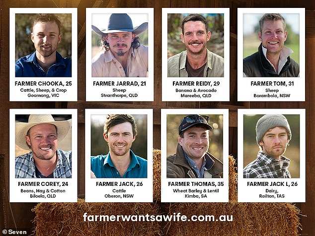 Now the lucky new farmers (pictured) selected for the 2025 episode of the popular reality dating show have been revealed, with two more to be cut before the final six take to the screen.