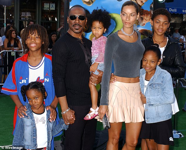 Eddie is pictured in 2004 with his then-wife Nicole and their five children Bria, 34, Myles, 31, Shayne, 29, Zola, 24, and Bella, 21