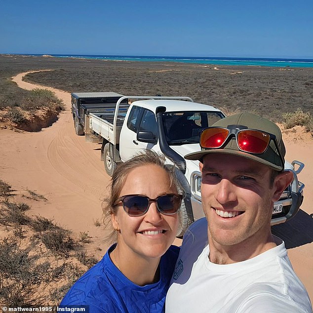 Wearn pictured with his wife and Belgian sailor Emma Plasschaert