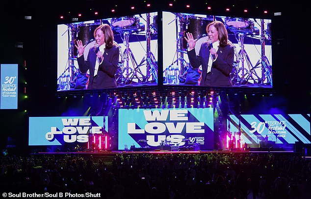 Harris congratulated the music festival - headlined by Usher and Janet Jackson - on its 30th anniversary after coming out on Beyoncé's 'Freedom'