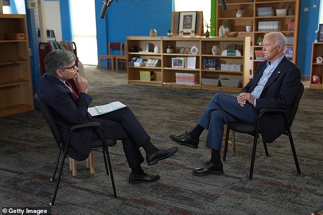 In this handout photo from ABC, U.S. President Joe Biden speaks with 'This Week' host George Stephanopoulos on July 5, 2024, in Madison, Wisconsin