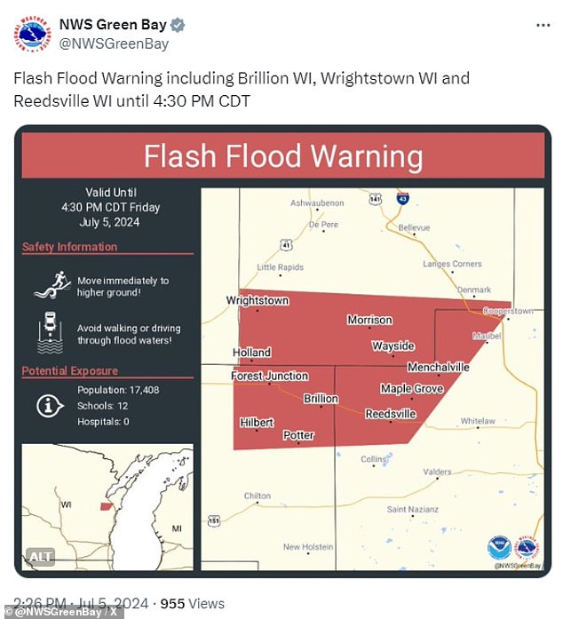 A flood emergency has been declared for Manawa in Waupaca County as thunderstorms bring heavy rain to the area