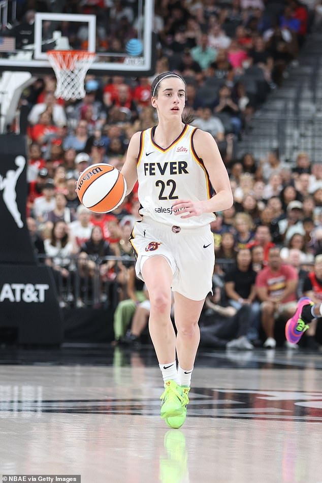 Indiana's Caitlin Clark handles the ball during the game against the Las Vegas Aces