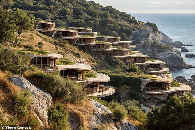 The tiny homes envisioned by the former First Daughter will be carved into clifftops on the uninhabited Mediterranean island of Sazan, according to early artist drawings