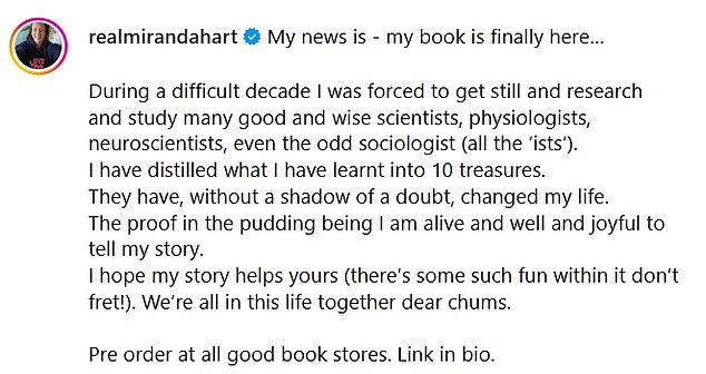 In the caption she added: 'During a difficult decade I was forced to stop and do research and study many good and wise scientists, physiologists, neuroscientists and even the occasional sociologist (all 'ists')'.'