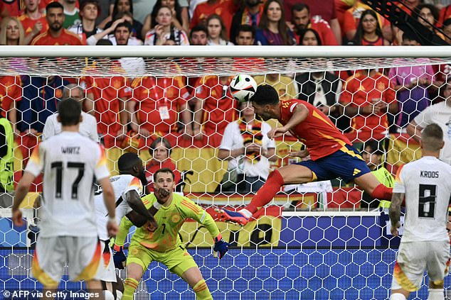 Merino Jnr met Lamine Yamal's perfectly turned header and headed his ball past Manuel Neuer