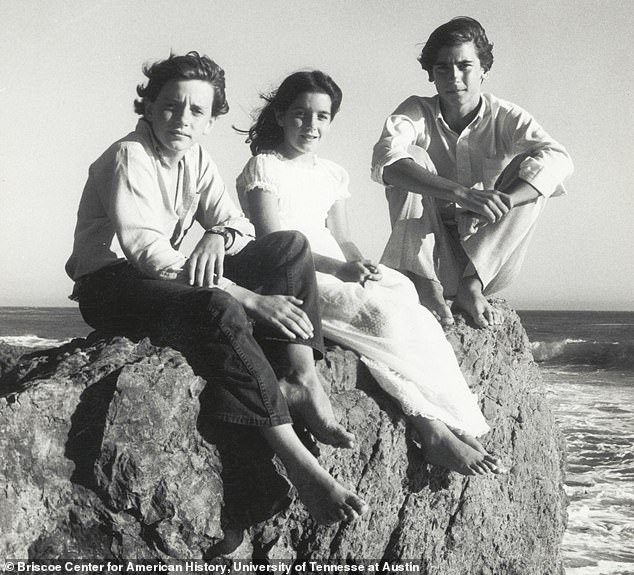 The Dunne children - Alex, Dominique and Griffin - on the beach in 1970