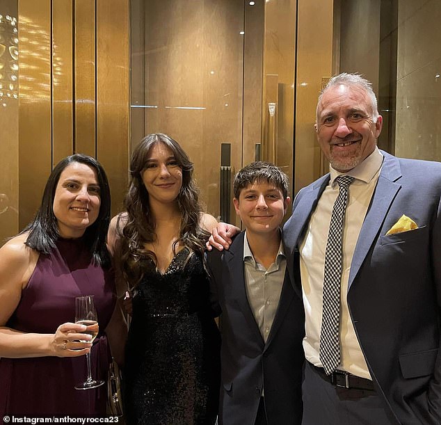 In the coming weeks, he will begin six months of chemotherapy treatment with the support of his wife Enza and children Mia, 18, and Max, 14 (pictured together).