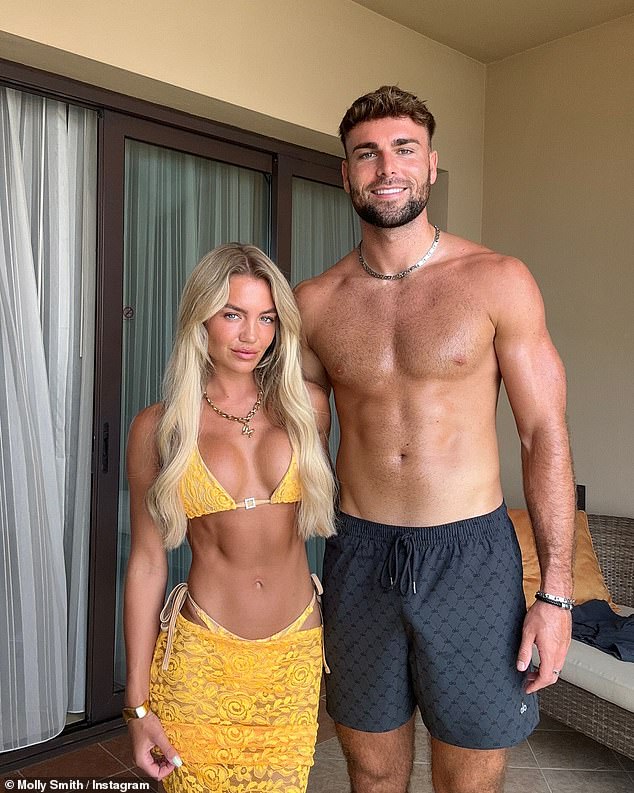 Molly showed off her stunning figure in a tiny yellow bikini as she snuggled up to her boyfriend Tom for a series of snaps from their chic Dubai holiday