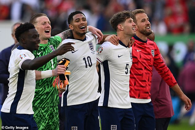 England's jubilant stars celebrated victory in front of their supporters in Dusseldorf