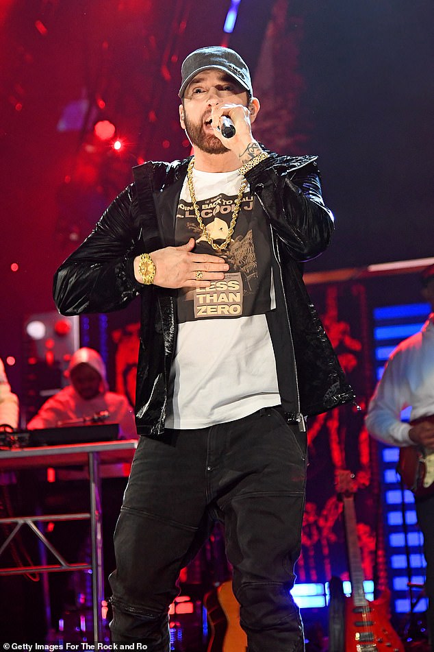 Eminem on stage at the 36th Annual Rock & Roll Hall Of Fame Induction Ceremony in 2021. The rapper has performed in the UK before, but not at Glastonbury