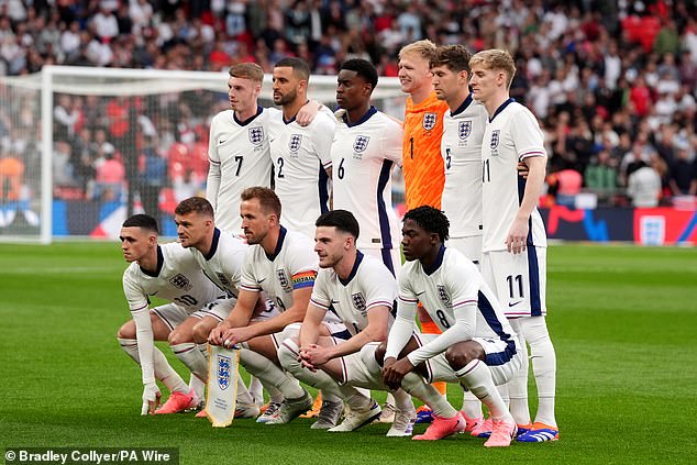 England pose for a team photo ahead of an international friendly against Iceland on June 7