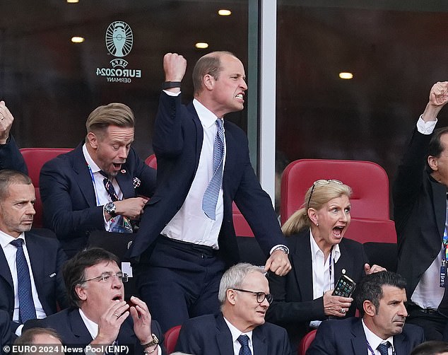 Prince William jumped for joy as Bukayo Saka revived England's European Championship chances with a stunning late goal on Saturday