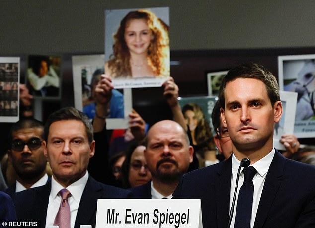 A Snapchat spokesperson stressed that they work with mental health organizations to provide in-app support. CEO Evan Spiegel is pictured during a Congressional hearing in January