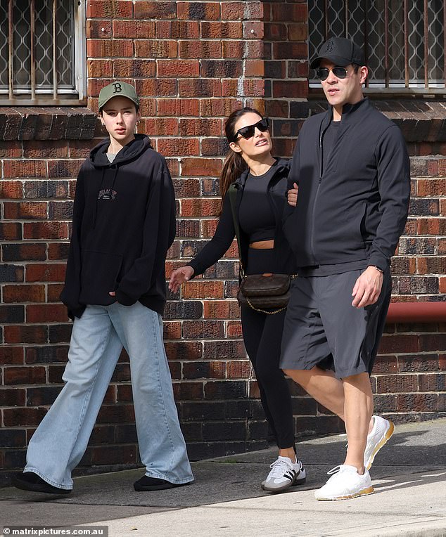 The Home and Away stars, who also play a married couple in the soap, stepped out with James' daughter Scout, 12, (left), who he shares with ex Jessica Marais