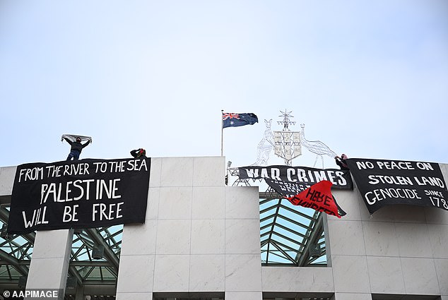 This comes after the Labour Party opposed a Greens motion in the Senate to recognise Palestinian statehood, leading to a protest in the parliament building (pictured) and the resignation of a senator.